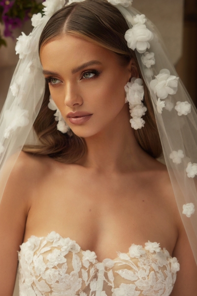 Фата с 3D цветочками, 90 см